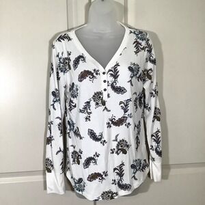 Time and Tru Waffle Knit Top Women's Size Large Long Sleeve Floral Paisley